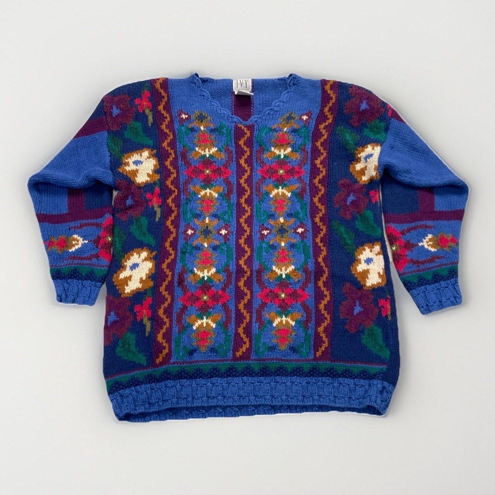 Vintage IVY Sweater Womens M Cotton Knit Retro 80s‎ 90s Grandmacore